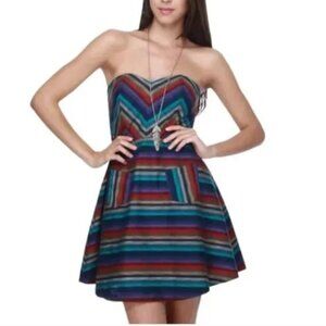 C. Luce Strapless Fit & Flare Chevron Striped Midi Dress M